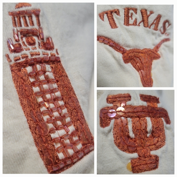 University of Texas UT Longhorn Embroidered Beaded Sequin Mid Sleeve Top, M - Picture 2 of 9